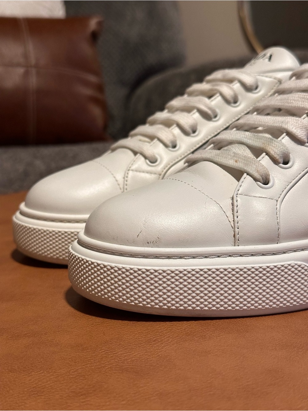 Prada Milano Triangle Logo White Black Leather Platform Sneakers EU 39.5 US 9.5 - Picture 6 of 8